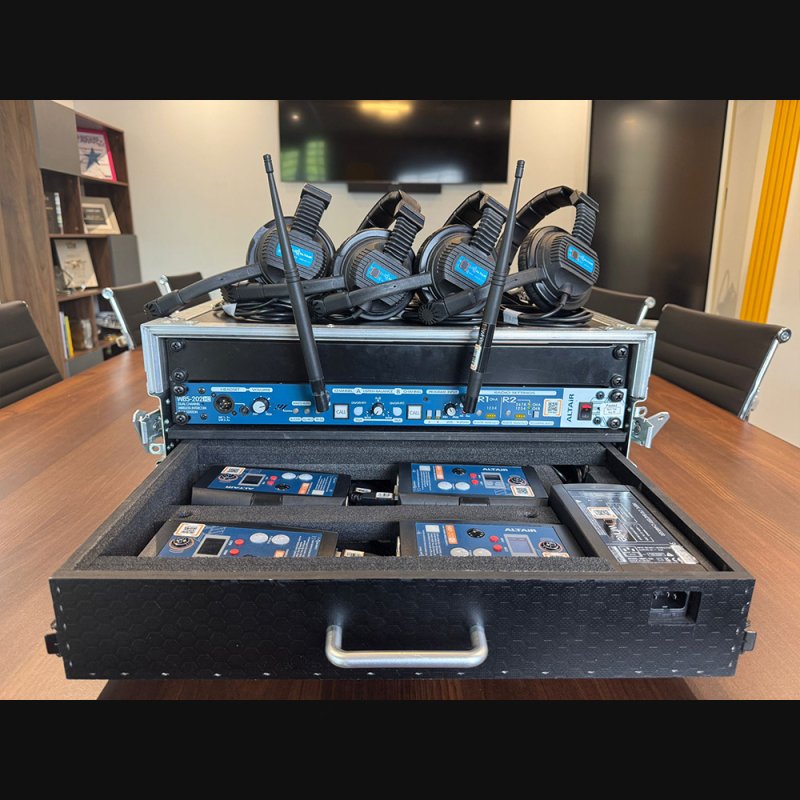 Altair 5035 WBS202HD Dual Channel Wireless Intercom Solution with 4 x headsets/beltpacks + bespoke flightcase